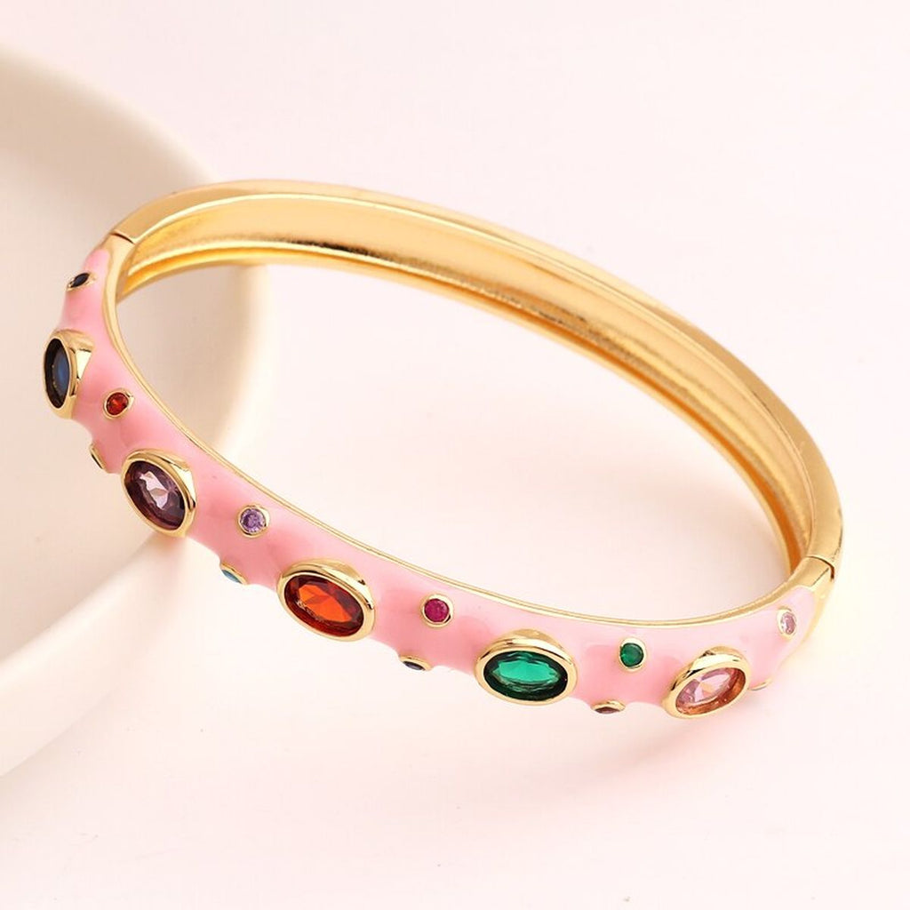 Hot Pink Enamel Gemstones 18K Gold Anti Tarnish Openable Kada Bulk
