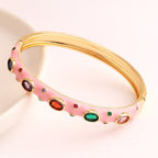 Hot Pink Enamel Gemstones 18K Gold Anti Tarnish Openable Kada Bulk