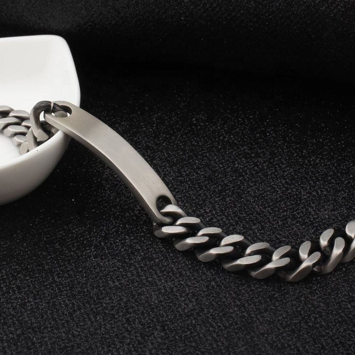Gun Metal Brush Finish 316L Stainless Steel Customized Personalised Laser Engraved Id Curb Chain Bracelet For Men
