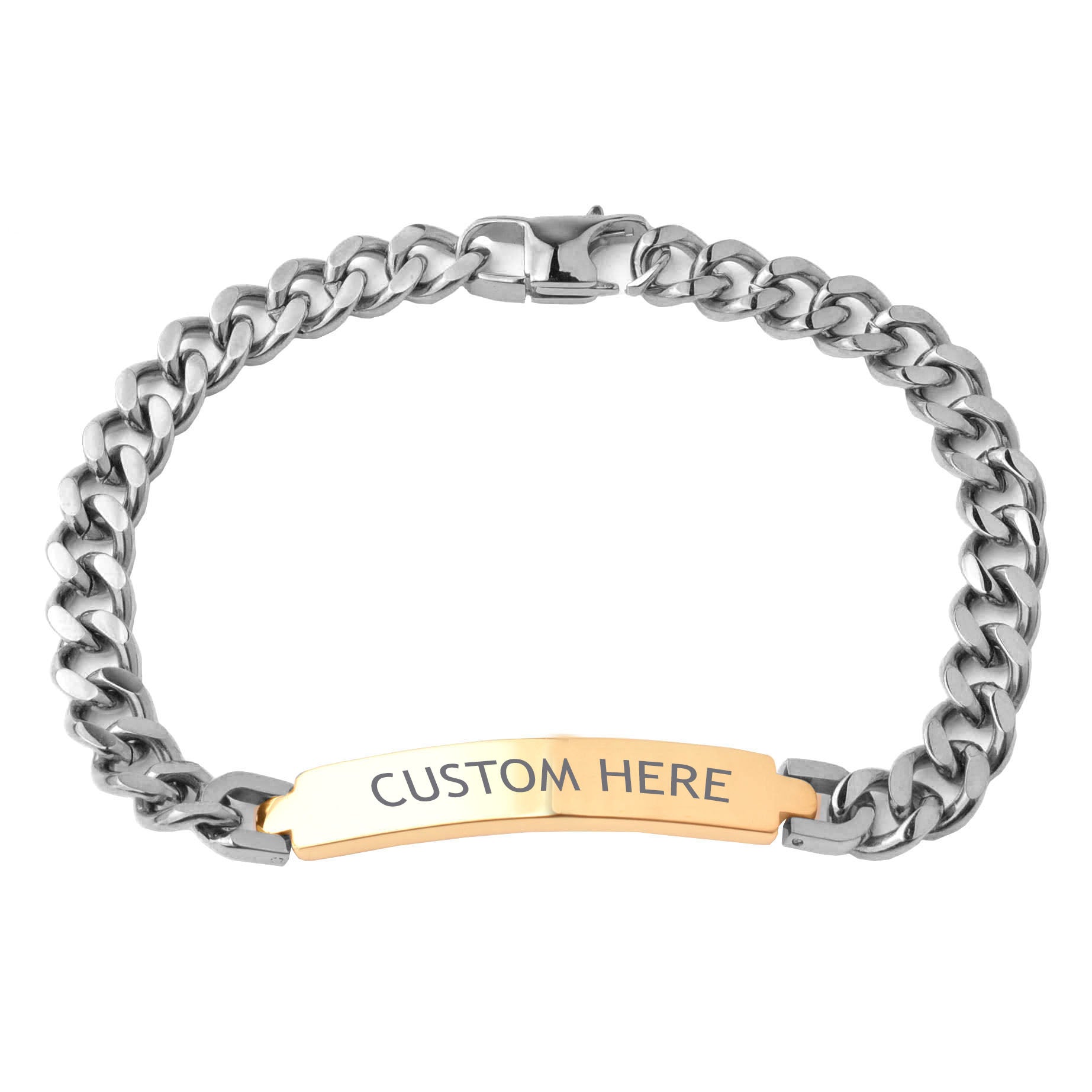 Classic Id 18K Gold 316L Stainless Steel Customized Personalised Laser Engraved Curb Chain Bracelet For Men Women Main image