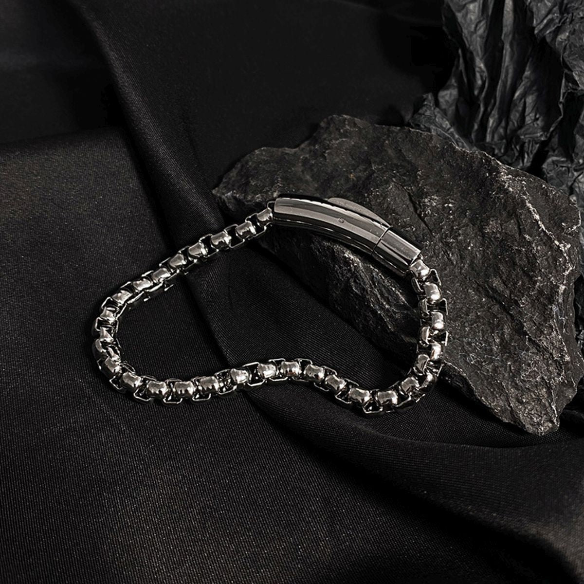 Popcorn Black 316L Stainless Steel Magnetic Clasp Bracelet Men Bulk