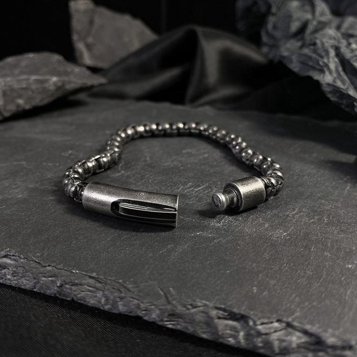 Popcorn Black 316L Stainless Steel Magnetic Clasp Bracelet Men Bulk