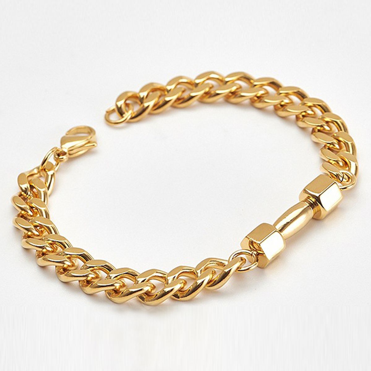 Dumbbell Barbell 18K Gold 316L Stainless Steel Dumbbell Barbell Curb Chain Bracelet For Men Secondary image
