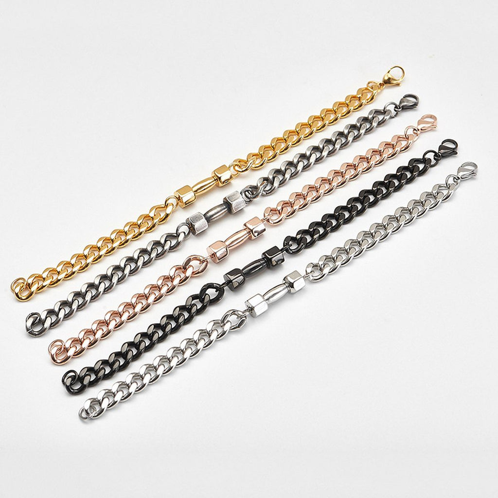 Dumbbell Barbell 18K Gold 316L Stainless Steel Dumbbell Barbell Curb Chain Bracelet For Men