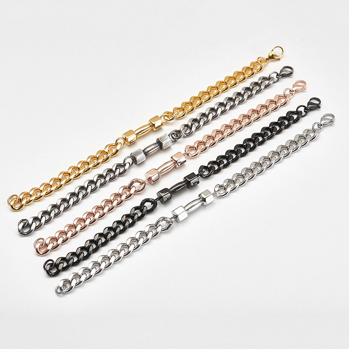 Dumbbell Barbell 18K Gold 316L Stainless Steel Dumbbell Barbell Curb Chain Bracelet For Men