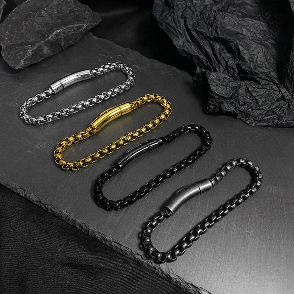 Popcorn Black 316L Stainless Steel Magnetic Clasp Bracelet Men Bulk