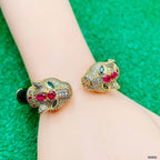 Red Crown Dual Panther Black Enamel CZ 18K Gold Openable Kada Bulk