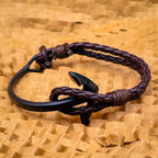 Black Anchor Strand Half Vegan Pu Leather Kada Bracelet Men Women Bulk
