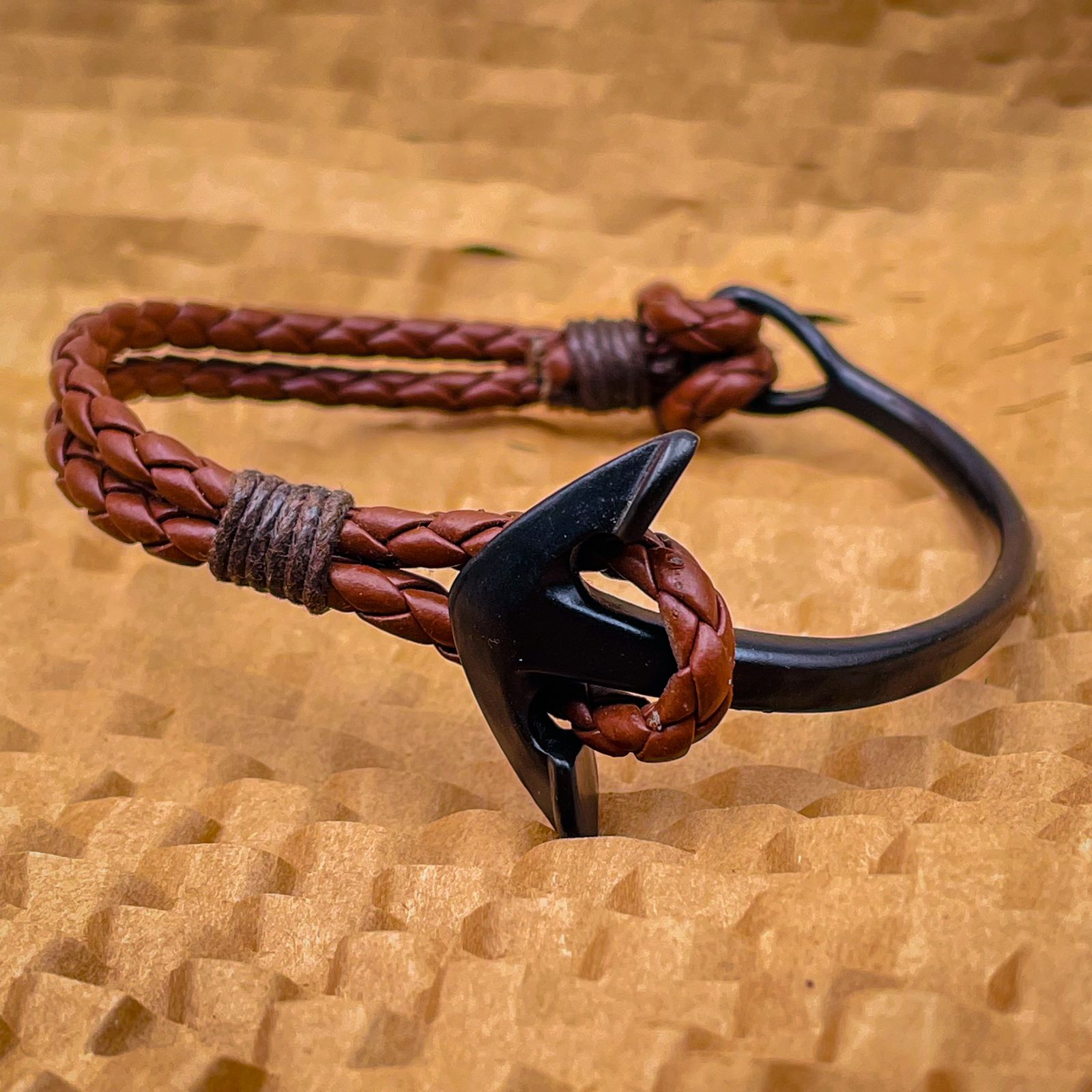 Black Anchor Strand Half Vegan Pu Leather Kada Bracelet Men Women Bulk