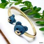 Turquoise Blue Twin Teddy Bear CZ Copper 18K Gold Kada Cuff Bulk