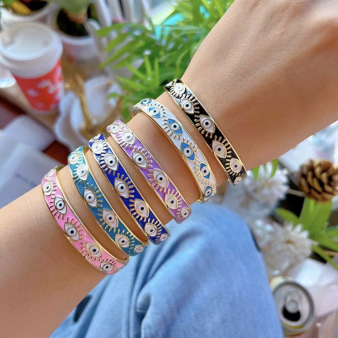 White Blue Evil Eye Gold Anti Tarnish Openable Kada Bracelet Bulk