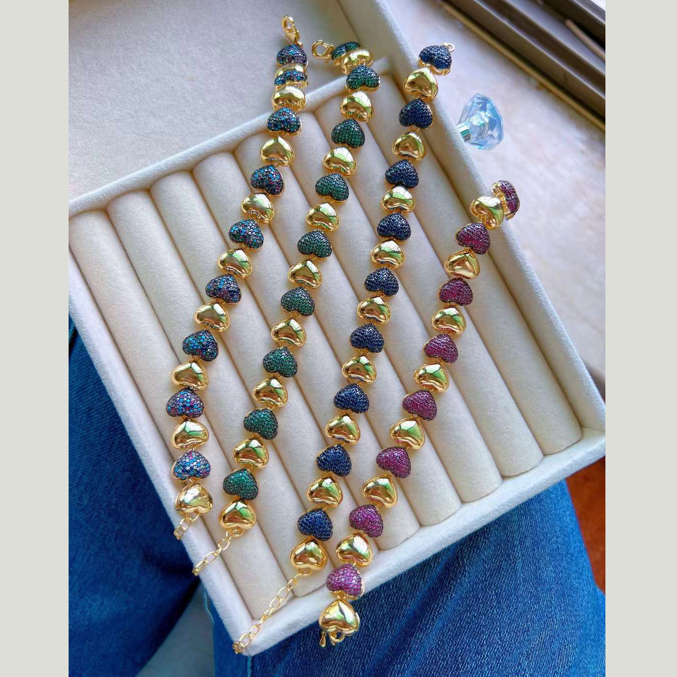 Heart Love Turquoise Blue Pink Glossy Gold Anti Tarnish Bracelet Bulk Main image