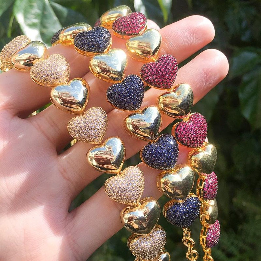 Heart Love Turquoise Blue Pink Glossy Gold Anti Tarnish Bracelet Bulk