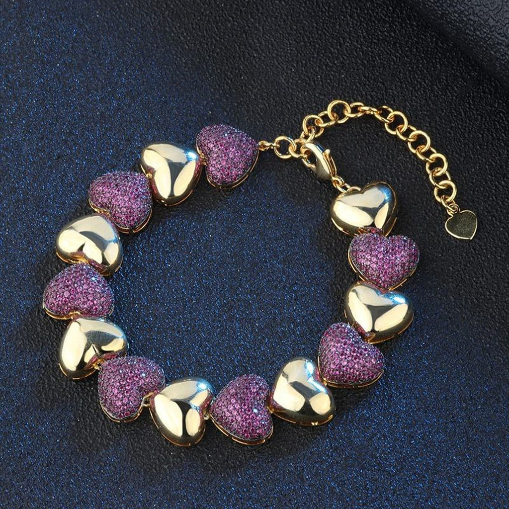 Heart Love Turquoise Blue Pink Glossy Gold Anti Tarnish Bracelet Bulk