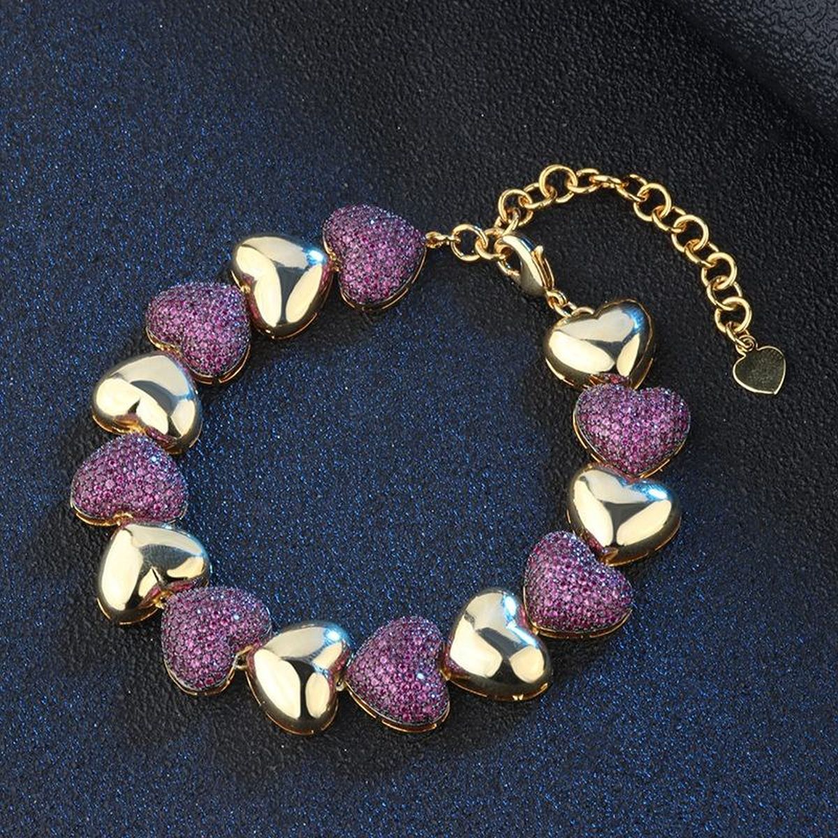 Heart Love Turquoise Blue Pink Glossy Gold Anti Tarnish Bracelet Bulk