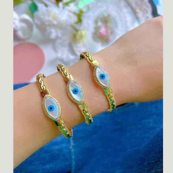 Evil Eye Mother of Pearl Wavy 18K Gold Anti Tarnish Cuff Kada Bracelet For Women Main image