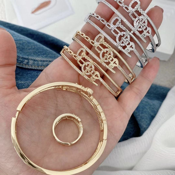 Nail Lock Fancy CZ 18K Gold Anti Tarnish Openable Kada Bracelet Bulk Secondary image