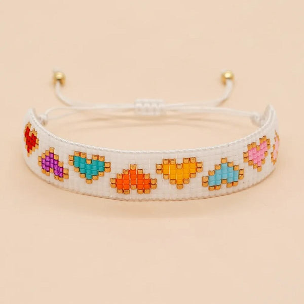 Heart Love Neon Colors White Handmade Beads Adjustable Bracelet Bulk Main image