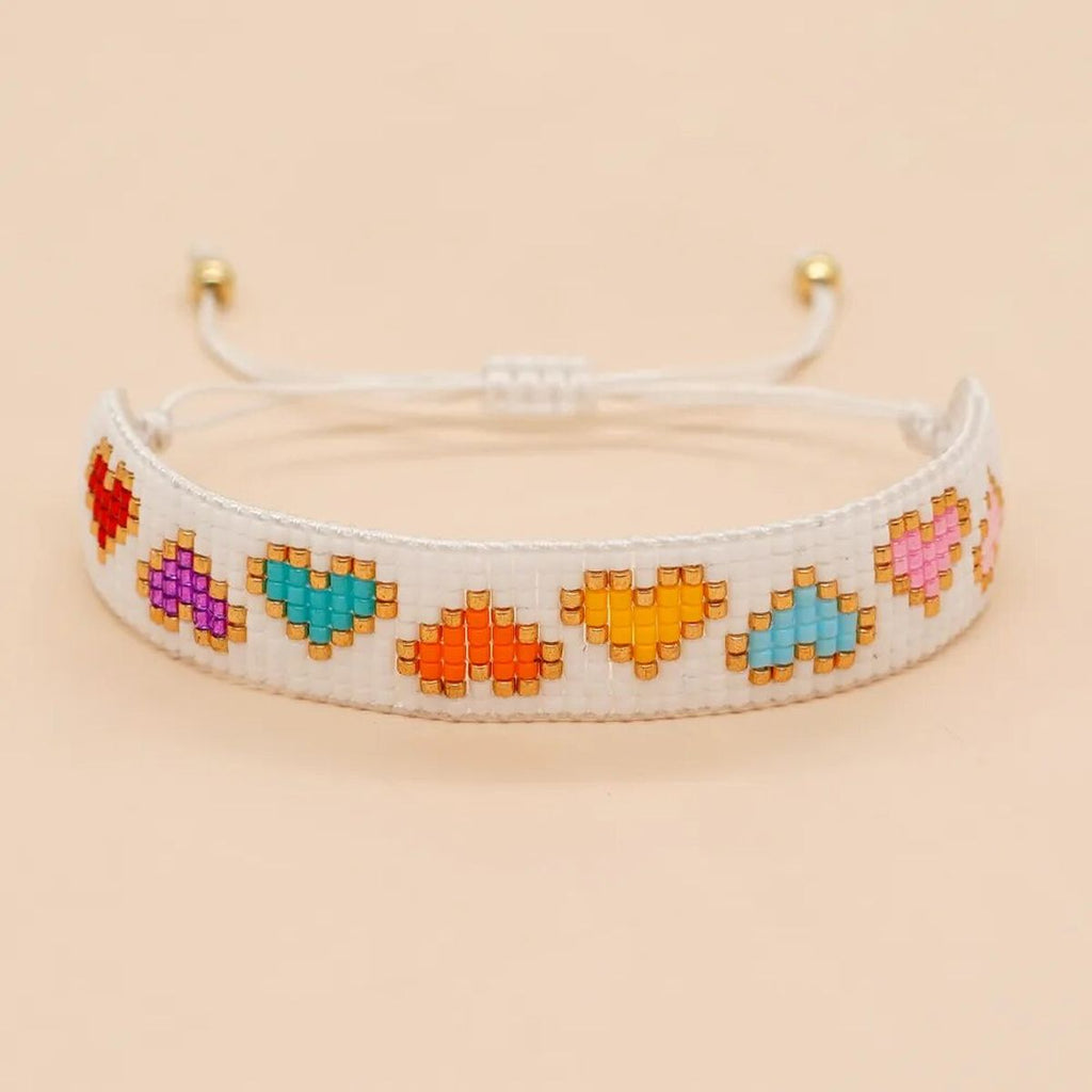 Heart Love Neon Colors White Handmade Beads Adjustable Bracelet Bulk
