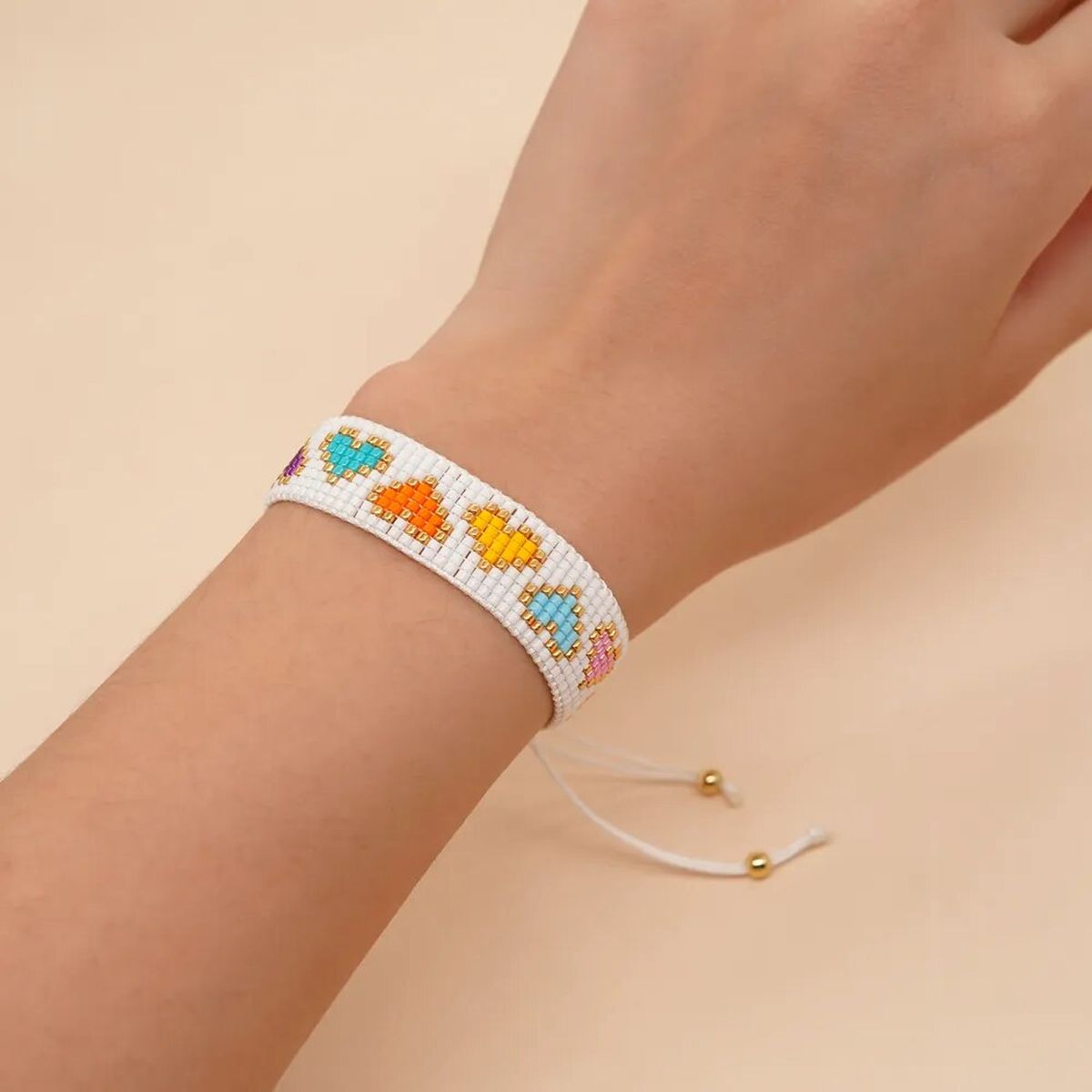 Heart Love Neon Colors White Handmade Beads Adjustable Bracelet Bulk Secondary image