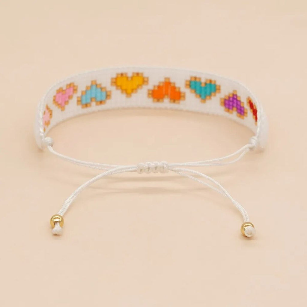 Heart Love Neon Colors White Handmade Beads Adjustable Bracelet Bulk