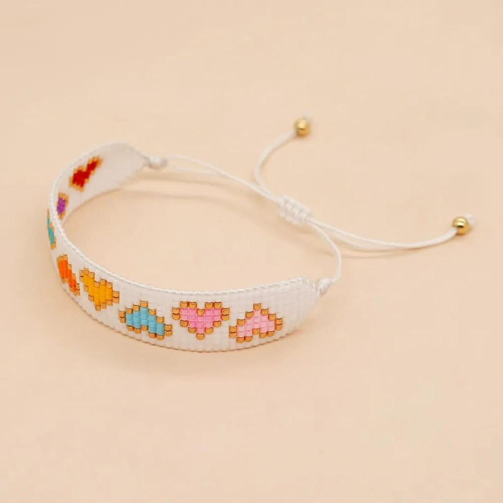 Heart Love Neon Colors White Handmade Beads Adjustable Bracelet Bulk