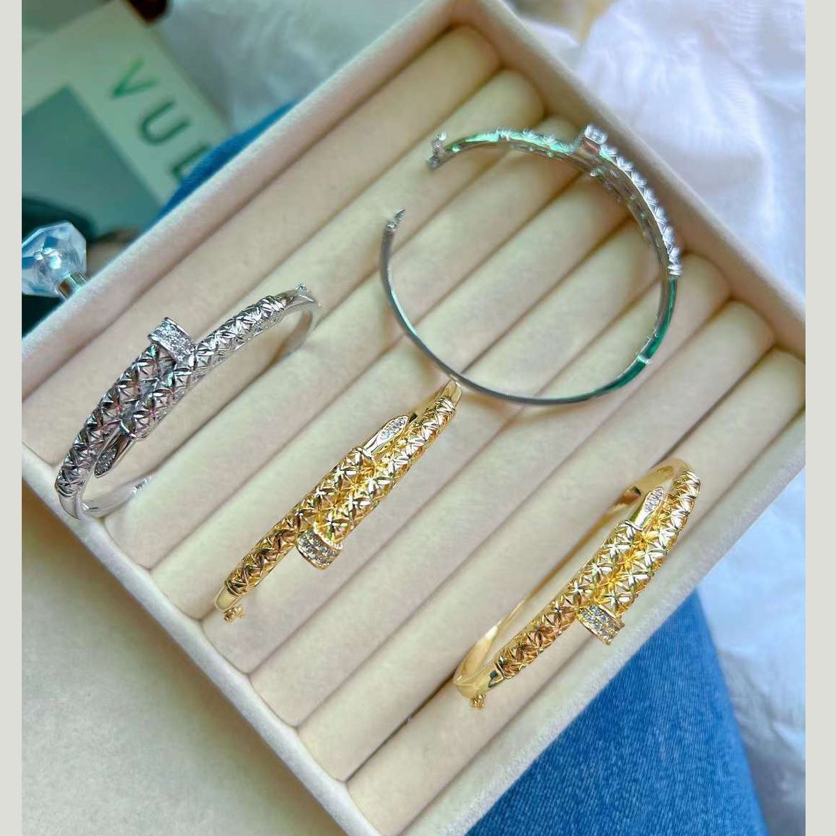 Star Filigree CZ 18K Gold Anti Tarnish Openable Kada Bracelet Bulk