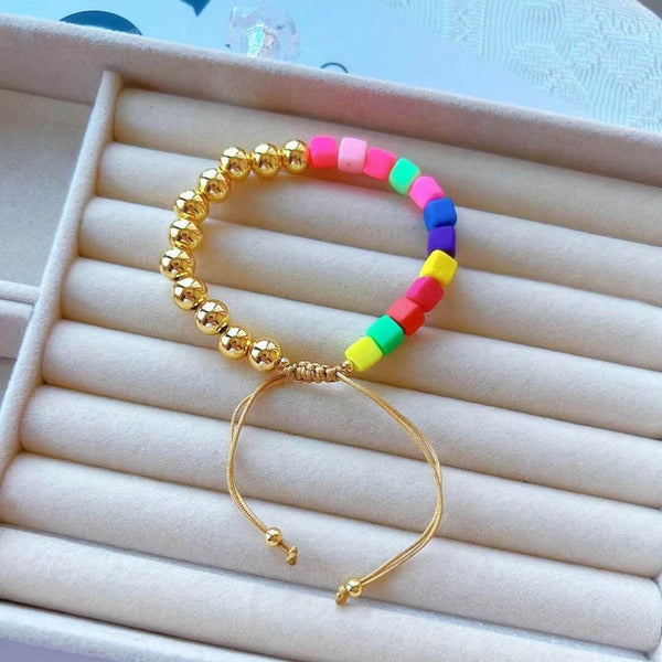 Handcrafted Square Fibo Beads Gold Anti Tarnish Bracelet Bulk Main image