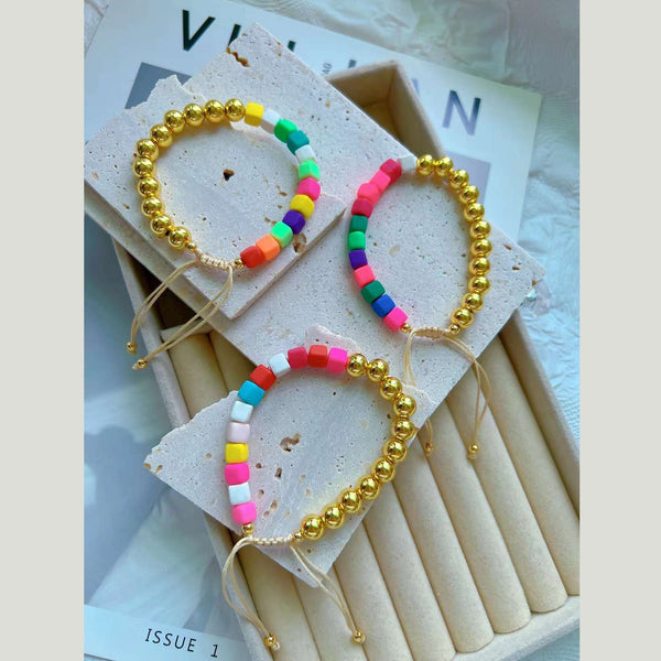 Handcrafted Square Fibo Beads Gold Anti Tarnish Bracelet Bulk Secondary image