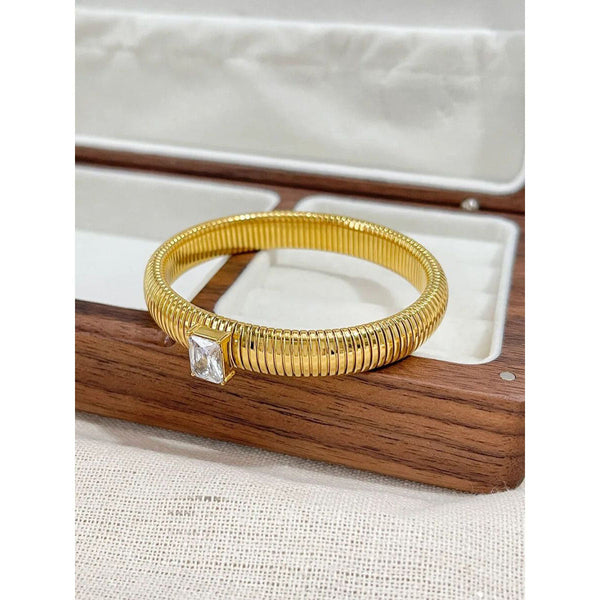 White Cubic Zirconia Stretchable Snake Elastic 18K Gold Anti Tarnish Stainless Steel Bangle Bracelet for Women Main image