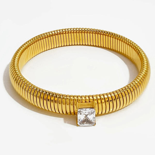 White Cubic Zirconia Stretchable Snake Elastic 18K Gold Anti Tarnish Stainless Steel Bangle Bracelet for Women Secondary image