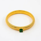 White Cubic Zirconia Stretchable Snake Elastic 18K Gold Anti Tarnish Stainless Steel Bangle Bracelet for Women