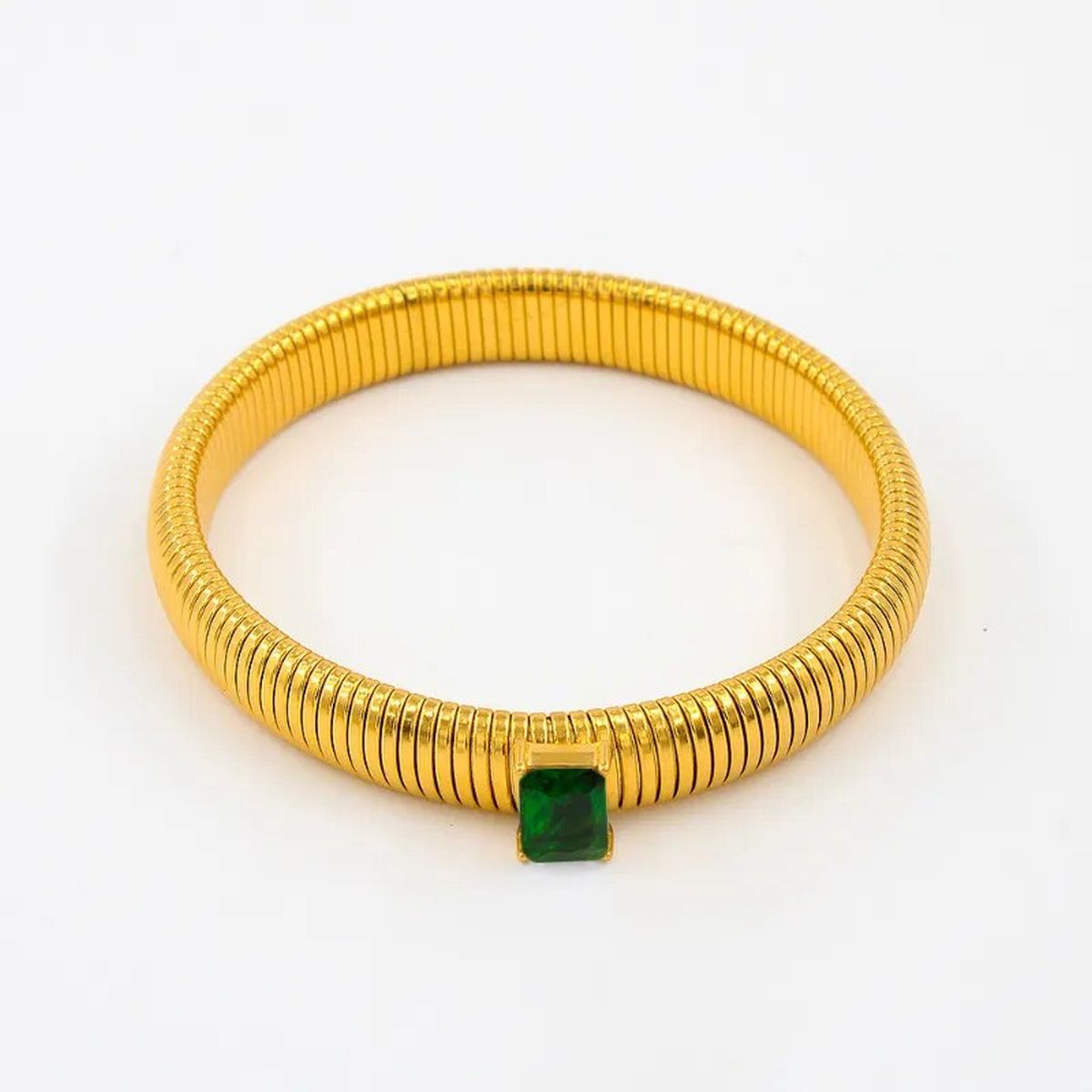 White Cubic Zirconia Stretchable Snake Elastic 18K Gold Anti Tarnish Stainless Steel Bangle Bracelet for Women