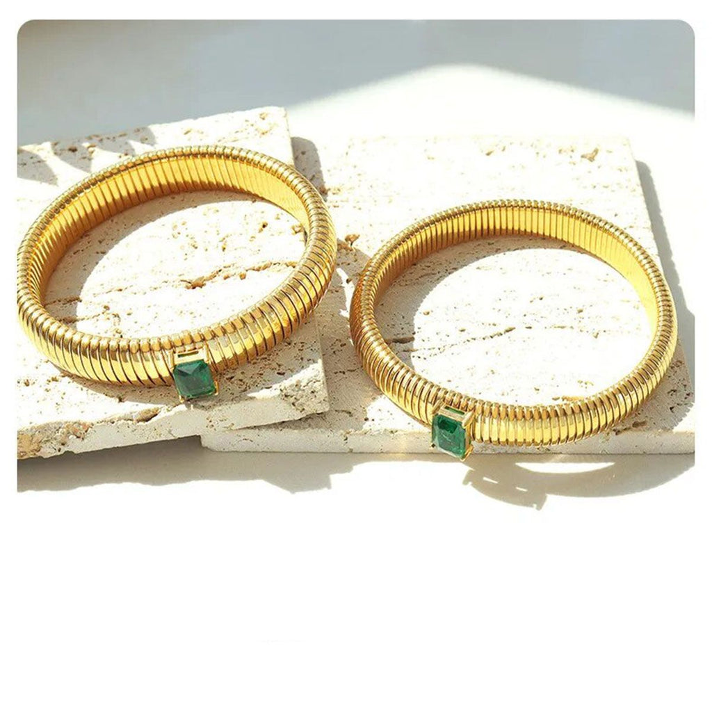 White Cubic Zirconia Stretchable Snake Elastic 18K Gold Anti Tarnish Stainless Steel Bangle Bracelet for Women