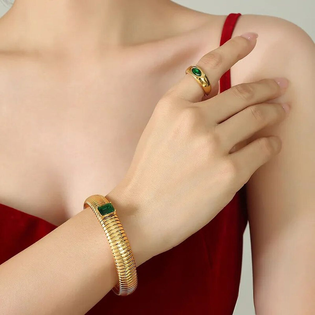 White Cubic Zirconia Stretchable Snake Elastic 18K Gold Anti Tarnish Stainless Steel Bangle Bracelet for Women