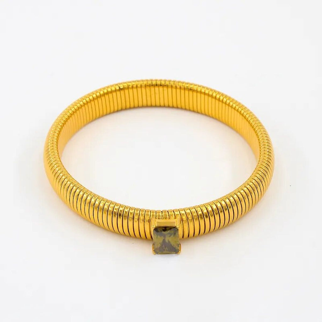 White Cubic Zirconia Stretchable Snake Elastic 18K Gold Anti Tarnish Stainless Steel Bangle Bracelet for Women