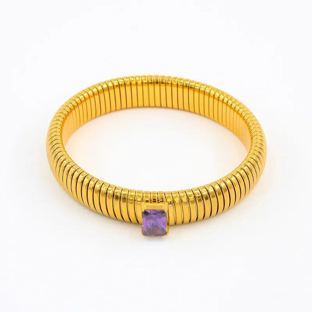 White Cubic Zirconia Stretchable Snake Elastic 18K Gold Anti Tarnish Stainless Steel Bangle Bracelet for Women