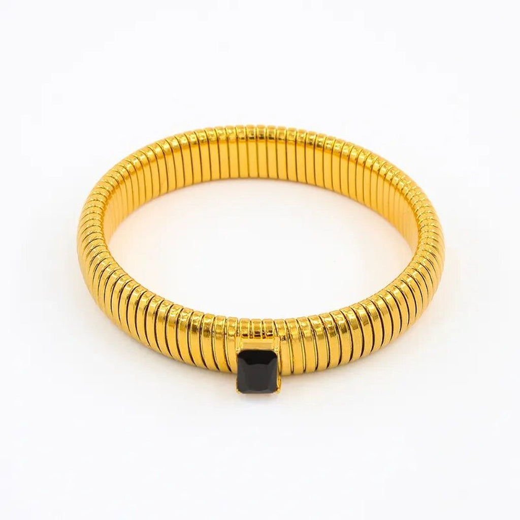 White Cubic Zirconia Stretchable Snake Elastic 18K Gold Anti Tarnish Stainless Steel Bangle Bracelet for Women