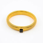 White Cubic Zirconia Stretchable Snake Elastic 18K Gold Anti Tarnish Stainless Steel Bangle Bracelet for Women