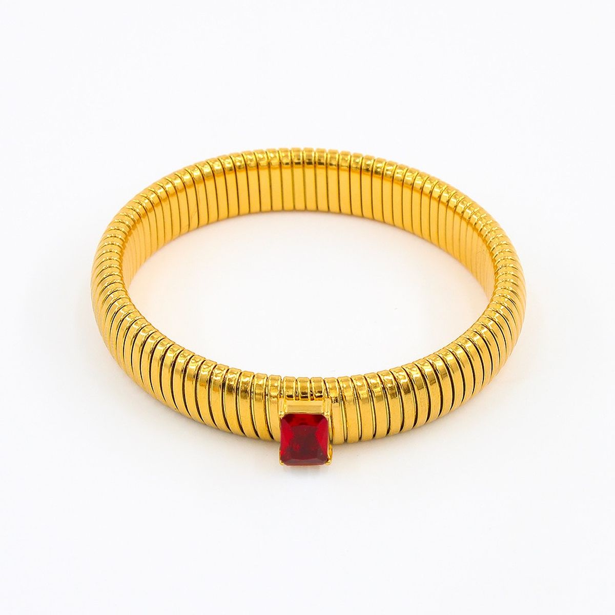 White Cubic Zirconia Stretchable Snake Elastic 18K Gold Anti Tarnish Stainless Steel Bangle Bracelet for Women