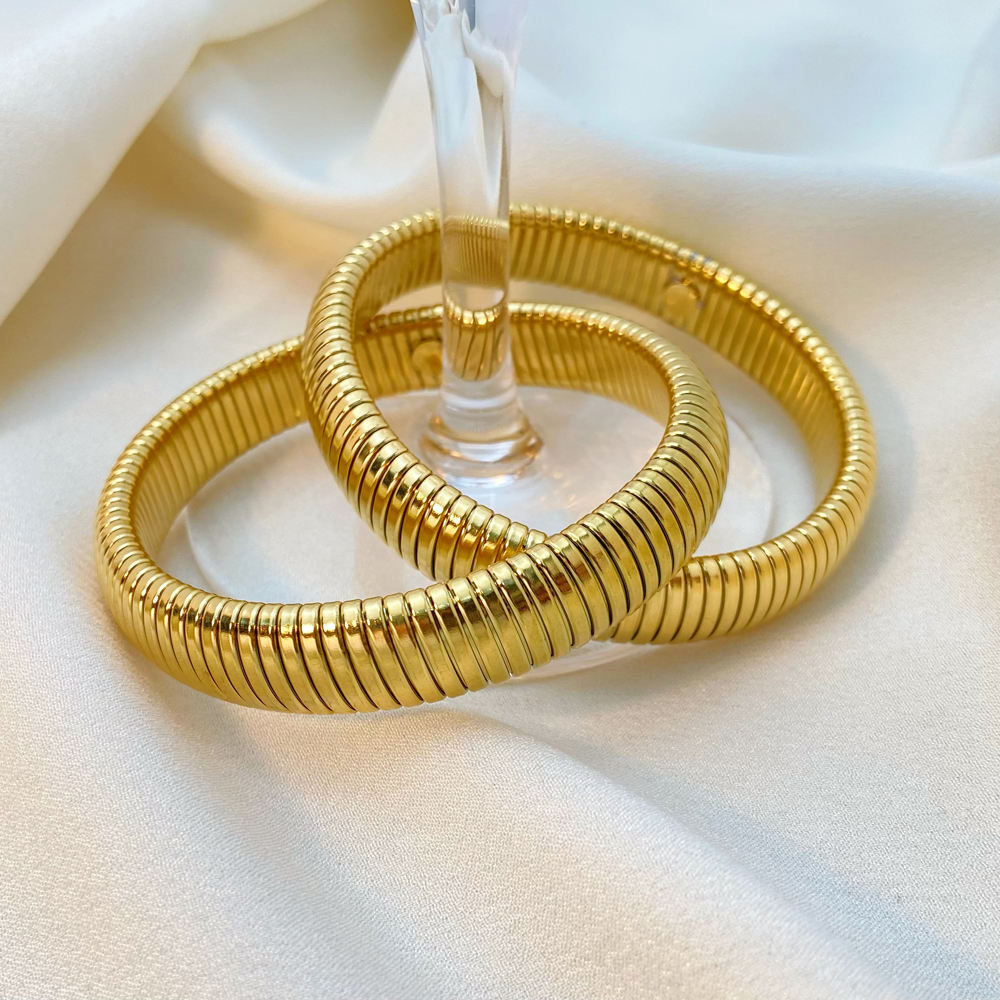 12mm Dual Layer Stretchable Snake Elastic Silver Anti Tarnish Stainless Steel Bangle Bracelet for Women Main image