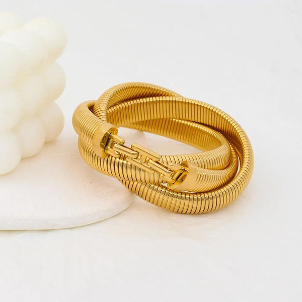 Triple Layer Chain Stretchable Snake Elastic 18K Gold Anti Tarnish Stainless Steel Bangle Bracelet for Women Main image