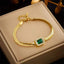 Emerald Green Curb 18K Gold Anti Tarnish Stainless Steel Bracelet Bulk