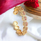 Happy Smiley Ruby Red Cubic Zirconia 18K Gold Cuff Kada Bracelet Bulk