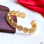 Happy Smiley Ruby Red Cubic Zirconia 18K Gold Cuff Kada Bracelet Bulk