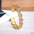 Happy Smiley Ruby Red Cubic Zirconia 18K Gold Cuff Kada Bracelet Bulk