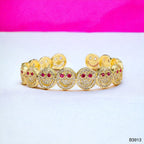 Happy Smiley Ruby Red Cubic Zirconia 18K Gold Cuff Kada Bracelet Bulk
