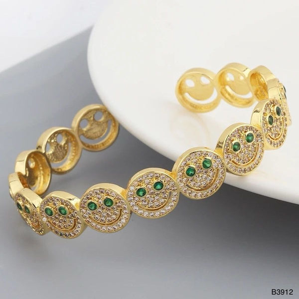 Happy Smiley Ruby Red Cubic Zirconia 18K Gold Cuff Kada Bracelet Bulk Secondary image