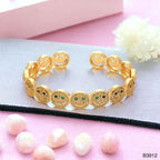 Happy Smiley Ruby Red Cubic Zirconia 18K Gold Cuff Kada Bracelet Bulk
