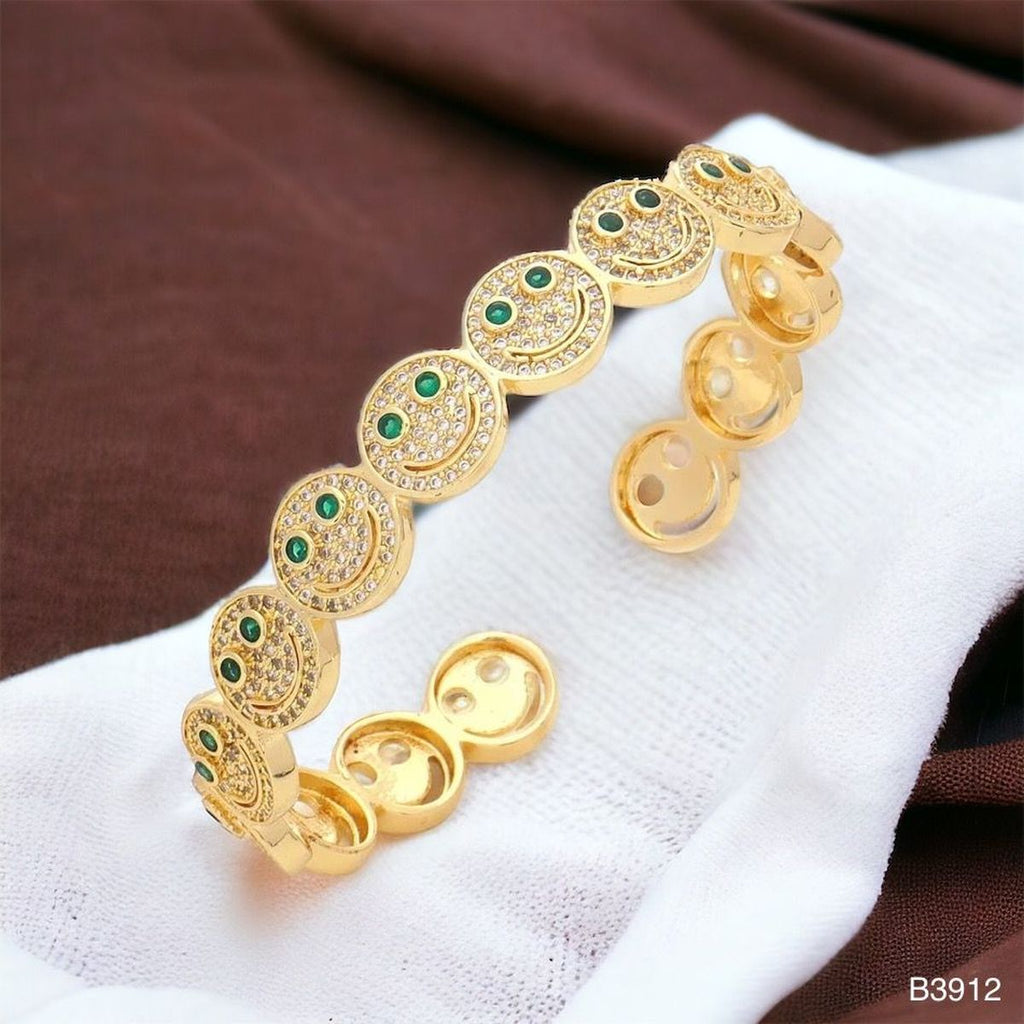 Happy Smiley Ruby Red Cubic Zirconia 18K Gold Cuff Kada Bracelet Bulk